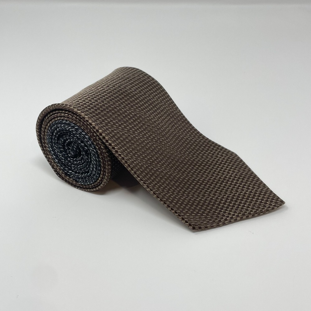 Nicole Miller Brown Geometric Silk Long Tie Necktie